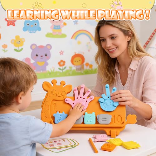 Silicone Counting Blocks Montessori Math Toy for Toddlers, Giraffe Board with Suction Cup & Tracing, Number Blocks Toys Preschool Manipulatives 3-5, Educational Toys for 3 Year Old