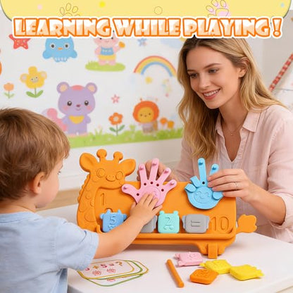 Silicone Counting Blocks Montessori Math Toy for Toddlers, Giraffe Board with Suction Cup & Tracing, Number Blocks Toys Preschool Manipulatives 3-5, Educational Toys for 3 Year Old