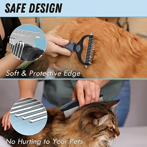Docrok Pet Grooming Brush and Metal Comb Combo, Cat Brush Dog Brush for Shedding, Undercoat Rake for Dogs Grooming, Dematting Deshedding Brush Dogs Shedding Tool for Long matted Haired Pets, Gray - color: Gray