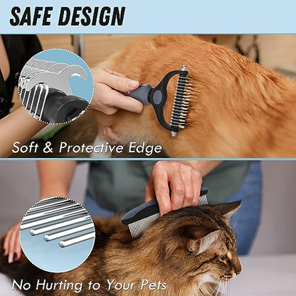 Docrok Pet Grooming Brush and Metal Comb Combo, Cat Brush Dog Brush for Shedding, Undercoat Rake for Dogs Grooming, Dematting Deshedding Brush Dogs Shedding Tool for Long matted Haired Pets, Gray - color: Gray