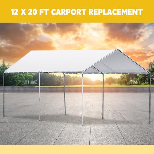 12 x 20 ft Heavy Duty Carport Canopy Waterproof Garage Car Shelter Tarp Tent for Car Canopy Replacement Cover with 50 Ball Bungees, Only Top Cover, Frame is Not Included - style: 12 x 20 ft