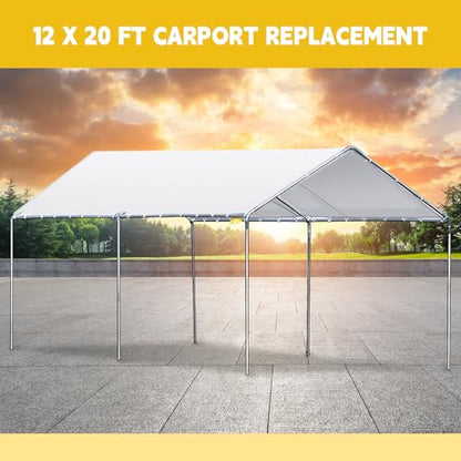 12 x 20 ft Heavy Duty Carport Canopy Waterproof Garage Car Shelter Tarp Tent for Car Canopy Replacement Cover with 50 Ball Bungees, Only Top Cover, Frame is Not Included - style: 12 x 20 ft