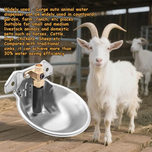 2PCS Automatic Animal Water Bowl, 304 Stainless Steel Livestock Waterer with Float Valve & Drainage Hole, 9Inch Drinker Trough for Horse, Cattle, Goat, Sheep, Pet Dog - Easy Clean(0.6L-2pcs) - size: 0.6L-2pcs