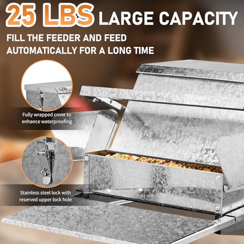 Outvita Automatic Treadle Chicken Feeder, 25 Lbs No Waste No Spill Rodent Proof Metal Chicken Feeder with Weatherproof Lid, Chicken Supplies for Your Chickens Duck Bantams Pheasants Poultry Coop