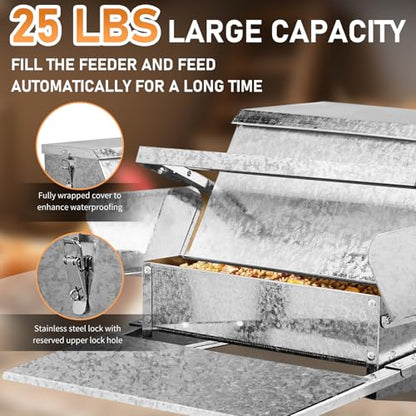 Outvita Automatic Treadle Chicken Feeder, 25 Lbs No Waste No Spill Rodent Proof Metal Chicken Feeder with Weatherproof Lid, Chicken Supplies for Your Chickens Duck Bantams Pheasants Poultry Coop