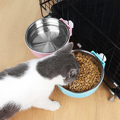 Dog Crate Bowl, Hanging Stainless Steel Removable Pet Crate Water & Food Bowls, Pet Cage Feeder Container Coop Cup for Cat Puppy Birds Rats Guinea Pigs Rabbit Hamster (2PCS) - color: (Round) Dark Blue/Orange