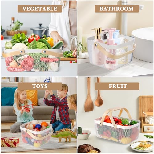 2 Pack Garden Harvest Basket, Metal Mesh Wire Picnic Basket with Handle, Rectangle Garden Baskets for Gathering Vegetables, Fruits, Kitchen, Home Cabinet Closet and Office (White) - color: White