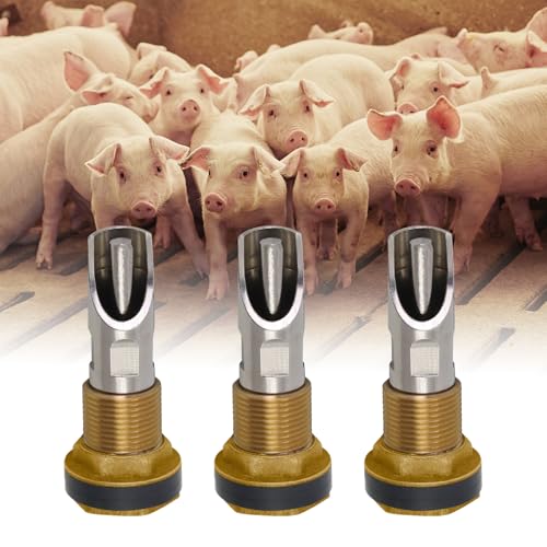3PCS Stainless Steel Automatic Pig Water Nipple Drinker with Brass Water Tank Connector 1PCS Hole Opener Fitting Kit Duck Mouth Shape Pig Feeder Drinker for Sows Piglets Drinking (Silver) - size: 3pcs