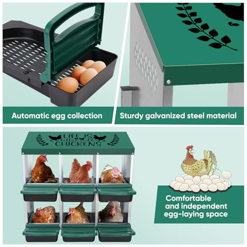 Tgeyd Nesting Boxes - 6 Holes for Laying Eggs - Chicken Brooder Box with Perch - Coops for Up to 24 Chickens - size: 36.6"L x 15.2"W x 8.7"H