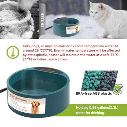 NAMSAN Heated Water Bowl for Outdoor Cats, 2.2L Heated Dog Bowl, Provides Drinkable Water in Winter, Heated Pet Drinker for Chickens Rabbits Birds Bath, Livestock Thermal Watering Trough