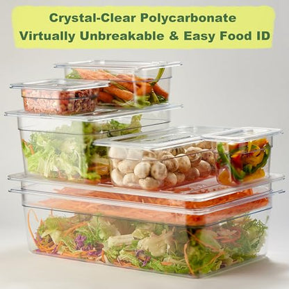 CURTA 6-Pack 1/6 Size 4" Deep NSF Polycarbonate Food Pans | Dishwasher & Freezer Safe Clear Container for Prep Tables, Buffet, Salad Bar, Commercial & Home Kitchen - color: 1/6 Size, size: 4" Deep