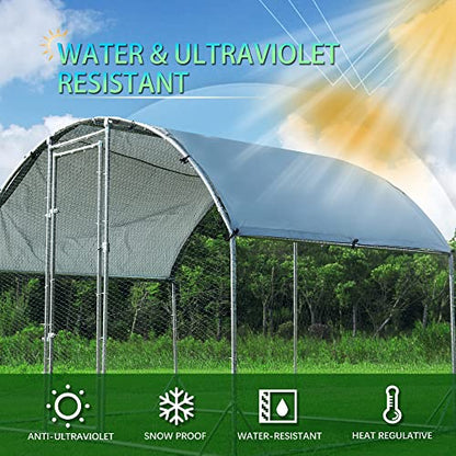 Large Metal Chicken Coop Round Top Upgrade Tri-Supporting Wire Mesh Chicken Run,Chicken Pen with Water-Resident and Anti-UV Cover,Duck Rabbit House Outdoor (Dome Roof 6.5'L x 9'W x 6.5'H) - size: 78.0"L x 108.0"W x 78.0"H