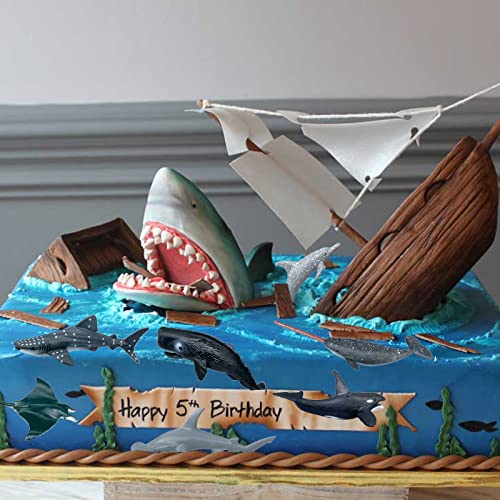Sharks Figures Sea Animals Whale Toys Set Ocean Animal Action Figures, Great for Kids Bath Toys, Beach Toy, Cake Topper and Party Favors, Gifts, Prizes, Rewards (12 PCS) - color: Sharks