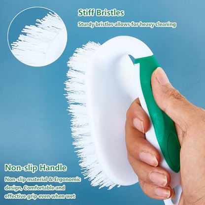 Scrub Brush Set, 4 Pack Deep Cleaning Brush Kit - 2 Scrub Brush, 2 Tile & Grout Brush with Built-in Scraper, Household Commercial Scrubber for Floor, Shower, Pool Wall, Tub (Green) - color: Green