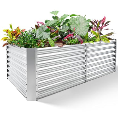 Land Guard 6×3×2 ft Galvanized Metal Raised Garden Bed, 2FT Deep Root Elevated Planter Box Steel Large Vegetable Flower Bed Kit（Silver） - color: 1-silver, size: 6×3×2ft（Rectangular）