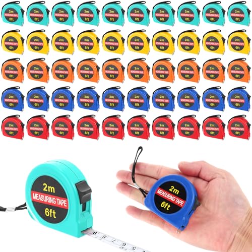 Copkim 50 Pcs 6 FT Mini Tape Measure Retractable Bulk Small Measuring Tape Pocket Size Measurement Tool for Operation Christmas Items Party Favor Gifts Stuffers for Men(Colored) - color: Colored