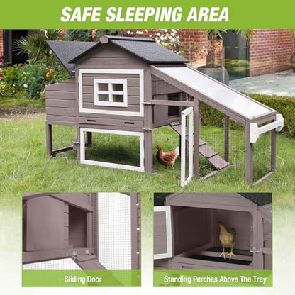 GUTINNEEN Chicken Coop Mobile Hen House Wooden with Run Poultry Cage with Nesting Box,Field Grey - color: Field Grey