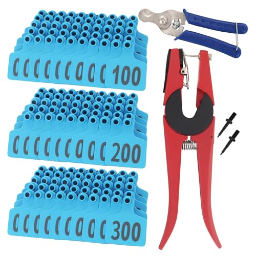 Cattle Ear Tags 001-300 Number Plastic Livestock Animal Tag for Cows Ear Tag Applicator Kit (001-300, Blue) - color: Blue