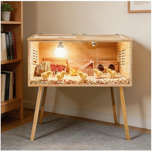 Brooder Box for Chicks,with Sliding Door,Table Legs,2 Types of Thermometer with Heat Lamp Set Suitable for Chicks/Duck/Parrot/Hamster(31.5"×15.7"×15.7") - color: 31.5"×15.7"×15.7"