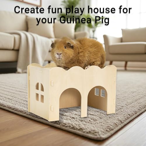 Bifeaw Natural Wooden Chew-Proof Guinea Pig Hideout | for Small Pets - size: Guinea Pig