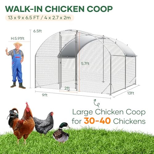 Large Metal Chicken Coop Chicken Runs with Cover Chicken Coop with Run Hen House Enclosure with Security Lock Waterproof Cover, Outdoor Duck Rabbit Cage Poultry Pens for Backyard Farm Yard - size: 156.0"L x 120.0"W x 77.0"H