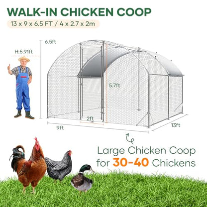 Large Metal Chicken Coop Chicken Runs with Cover Chicken Coop with Run Hen House Enclosure with Security Lock Waterproof Cover, Outdoor Duck Rabbit Cage Poultry Pens for Backyard Farm Yard - size: 156.0"L x 120.0"W x 77.0"H