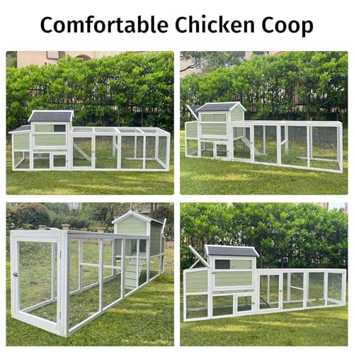 Chicken Coop, Large Chicken Coop with Run for 4-6 Chickens, Outdoor Hen House with 2 Nesting Boxes, Weatherproof Asphalt Roof, Pull-Out Tray, Perches, Ramp, Poultry Cage for Backyard Farm - color: Light Green
