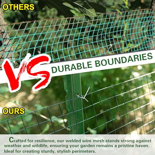 Hardware Cloth 1' 36in x 100ft Chicken Wire, Green Garden Fence, PVC Coated Metal Welded Wire Mesh for Preventing Snakes, Raccoons, Foxes, Poultry Netting - size: 1inx36inx100ft
