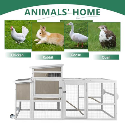 79"L Large Chicken Coop with Run, Mobile Hen Chicken House with Wheels, Nesting Boxes, UV-Resistant Roof, Indoor Outdoor Rabbit Hutch Poultry Cage for Chickens Duck Bunny with Removable Tray and Ramp - color: 79"L Grey