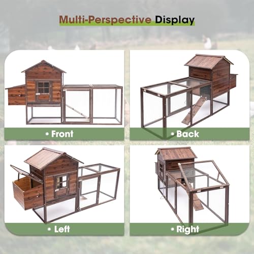 Wooden Chicken Coop, 80IN Outdoor Chicken Cages and Run with Nesting Boxes for 2-4 Chickens, Hen Run Poultry Pet House Rabbit Hutch with Waterproof Roof & Removable Tray for Backyard Poultry (ONE) - size: ONE