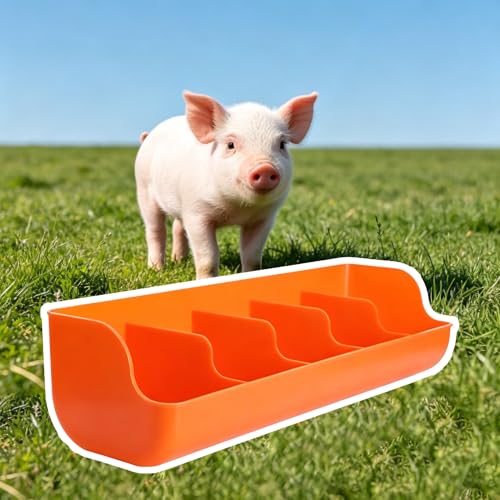 Orange/Red Waterproof Piglets Feeder, 4 5 6 Holes Plastic Rabbit Hay Feeder, Hanging Water Trough for Small Animals, Easy to Clean(Orange L54.5cm/21.5") - size: Orange L54.5cm/21.5"