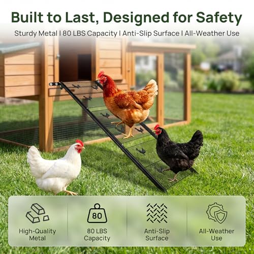 Chicken Coop Ramp Ladder 39" L, Matel Adjustable Length Henhouse Coop Accessories, Heavy Duty Sturdy Steps for Ducks with Foot Problems or Flightless Poultry, Waterproof & Corrosion Resistant