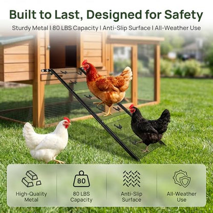 Chicken Coop Ramp Ladder 39" L, Matel Adjustable Length Henhouse Coop Accessories, Heavy Duty Sturdy Steps for Ducks with Foot Problems or Flightless Poultry, Waterproof & Corrosion Resistant