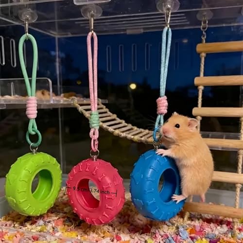 Silicones Tire Swing Toy with Adjustable Chain Fun Silicones Tire Hammock Toy for Small Pet Cage Entertainment - color: Pink