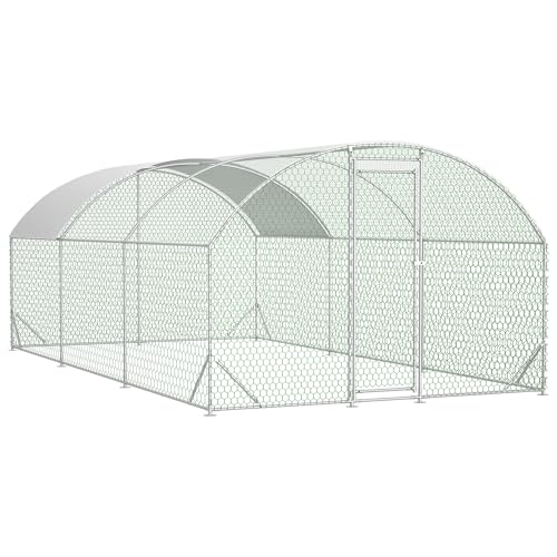 Large Chicken Coop Metal Chicken Run with Waterproof and Anti-UV Cover Dome Shaped Walk-in Fence Cage Hen House for Outdoor and Yard Farm Use 1" Tube Diameter - size: 9.8X19.6FT