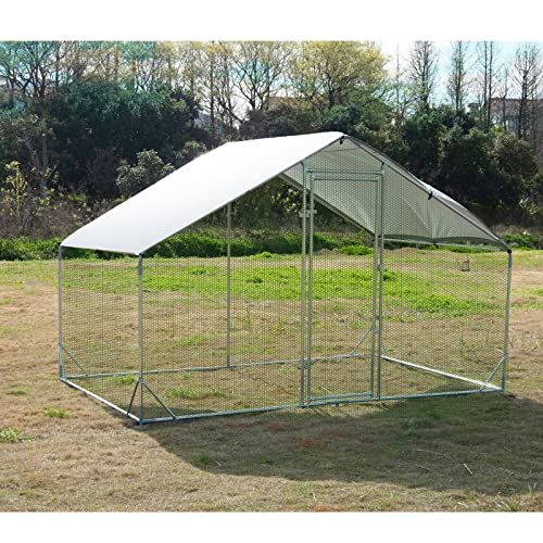 Large Metal Chicken Coop Walk-in Poultry Cage Hen Run House Habitat Spire Shaped Cage with Waterproof and Anti-Ultraviolet Cover for Outdoor Backyard Farm Use (6.5’ L × 9.84’ W) - size: 6.5’L x 9.84’W