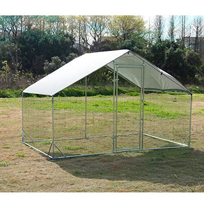 Large Metal Chicken Coop Walk-in Poultry Cage Hen Run House Habitat Spire Shaped Cage with Waterproof and Anti-Ultraviolet Cover for Outdoor Backyard Farm Use (6.5’ L × 9.84’ W) - size: 6.5’L x 9.84’W
