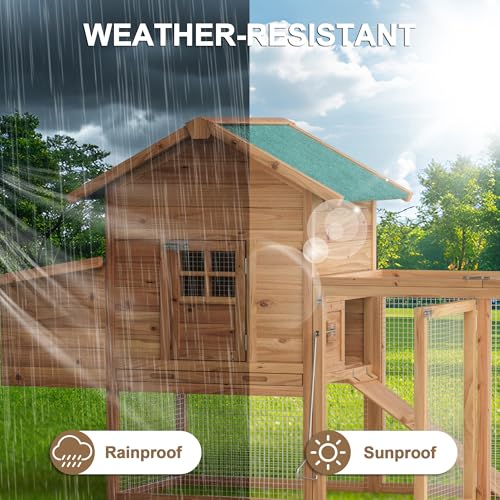 80" Chicken Coop, Outdoor Chicken House for 3-4 Chickens, Wooden Hen House with Run, Nesting Box, Chicken Cage, Ramp, Pull Out Tray, Rabbit Hutch for Small Animals - size: 80.7"L x 26.0"W x 44.5"H