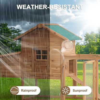 161.4" Large Chicken Coop, Outdoor Chicken House for 6-8 Chickens, Wooden Hen House with Run, Nesting Box, Chicken Cage, Ramp, Tray, Rabbit Hutch for Small Animals - size: 161.4"L x 26.0"W x 44.5"H