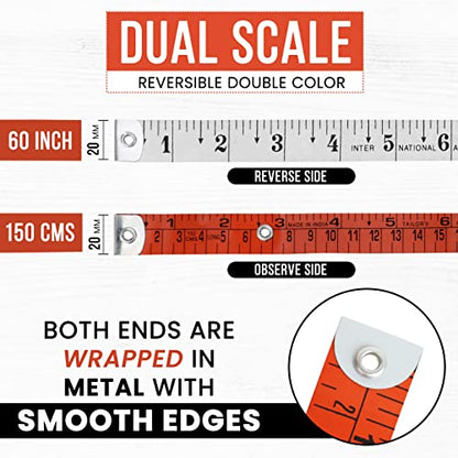 Raajsee Fabric Tape Measure Body Measuring Tape, Soft Fabric Measuring Tape for Sewing Cloth & Weight Loss Medical Body Measurement Nursing Craft 60 inch/150 cm - color: Red
