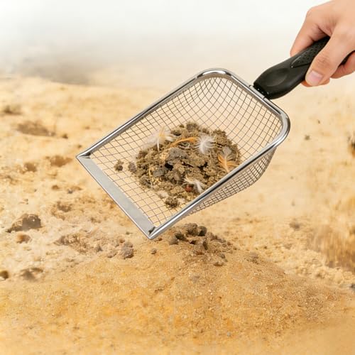 2 Pack Chicken Poop Scooper for Coop, Mesh Sifting Shovel with 3.8mm & 5mm Holes, 4" Metal Chicken Coop Rake and Scoop Cleaning Tool, Scooper Shovel for Sifting Sand, Litter, Chicken Supplies (4") - size: 4" 2 Set