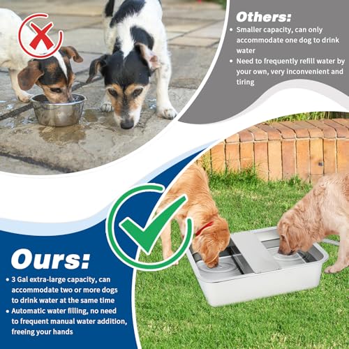 BWOGUE 3 Gal Automatic Dog Water Dispenser for Large Dogs Stainless Steel Outdoor Water Bowl Large Breed Self Filling Dog Waterer Feeder for Dogs Cat Chicken Livestock - size: 3 Gal