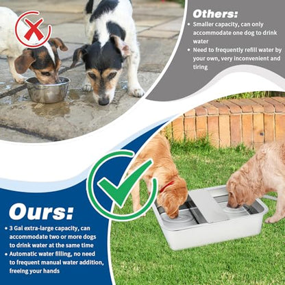 BWOGUE 3 Gal Automatic Dog Water Dispenser for Large Dogs Stainless Steel Outdoor Water Bowl Large Breed Self Filling Dog Waterer Feeder for Dogs Cat Chicken Livestock - size: 3 Gal