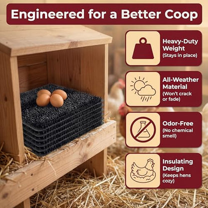 6 Pack Ultra Soft Washable Chicken Nesting Pads for Chicken Coop — Premium Food Grade Mats — 100% BPA Free — Durable & Easy to Clean Reusable Nesting Pads - size: 6 Pack