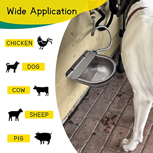 Automatic Livestock Waterer Bowl Kit 3/4" GHT Hose & 2 Drain Plugs | 304 Stainless Steel | Float Valve Auto Refill Water Dispenser |for Large Dogs,Horse,Chicken, Goat, Pig | 2.5L Capacity