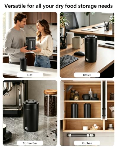 ROTTOGOON Auto Vacuum Coffee Canister, Rechargeable Airtight Coffee Container with 304 Stainless Steel Inner, Scoop, Sealed Coffee Bean Storage Container for Ground Coffee, Tea, Food, 16OZ/ 1.3L - size: 1.3L/16OZ