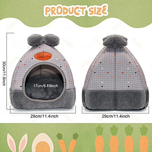 YUEPET Bunny Bed Warm Guinea Pig Cave Beds Cute Bowknot House Big Hideouts Cage Accessorie for Dwarf Rabbits Hamster Bunny Ferrets Rats Hedgehogs Chinchilla (Grey Grid)