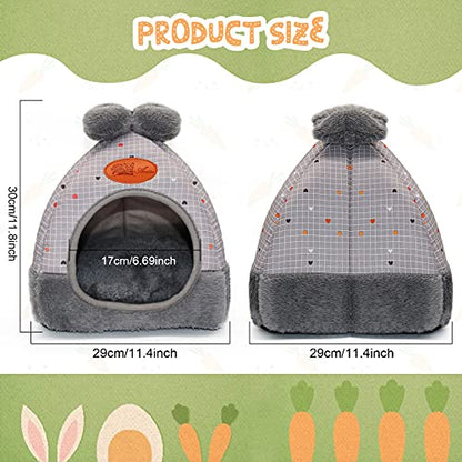 YUEPET Bunny Bed Warm Guinea Pig Cave Beds Cute Bowknot House Big Hideouts Cage Accessorie for Dwarf Rabbits Hamster Bunny Ferrets Rats Hedgehogs Chinchilla (Grey Grid)