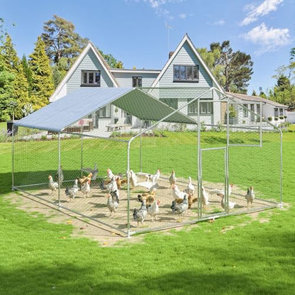 Polar Aurora Metal Chicken Coop, Large Outdoor Chicken Pen, Walk-in Chicken Run for 6-20 Chickens, Double Door Chicken House with Waterproof UV Protection Cover for Backyard (Spire-M) - size: 157.5"L x 118.0"W x 76.8"H