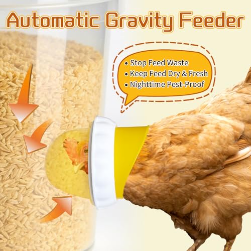 DIY Chicken Feeders 4 Ports Yellow No Waste | Automatic Rain Proof, Poultry Feeder Kit, Includes 1 Hole Saw, for Buckets Barrels Bins Troughs - color: Yellow